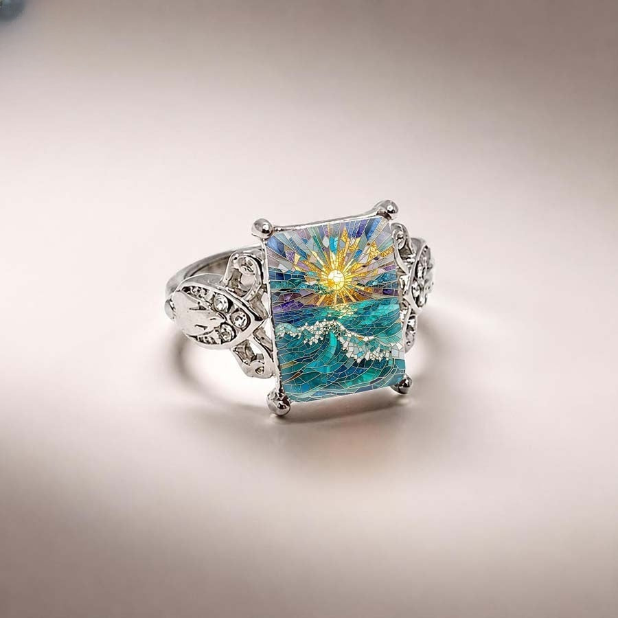Sea Wave Mosaic Square Ring