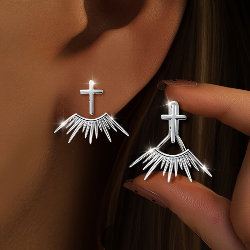 Cross Sunburst Drop Earrings