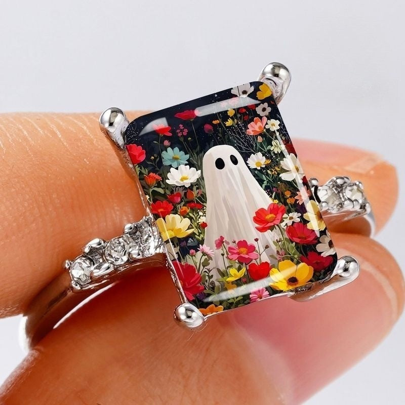 Floral Ghost Rectangular Ring