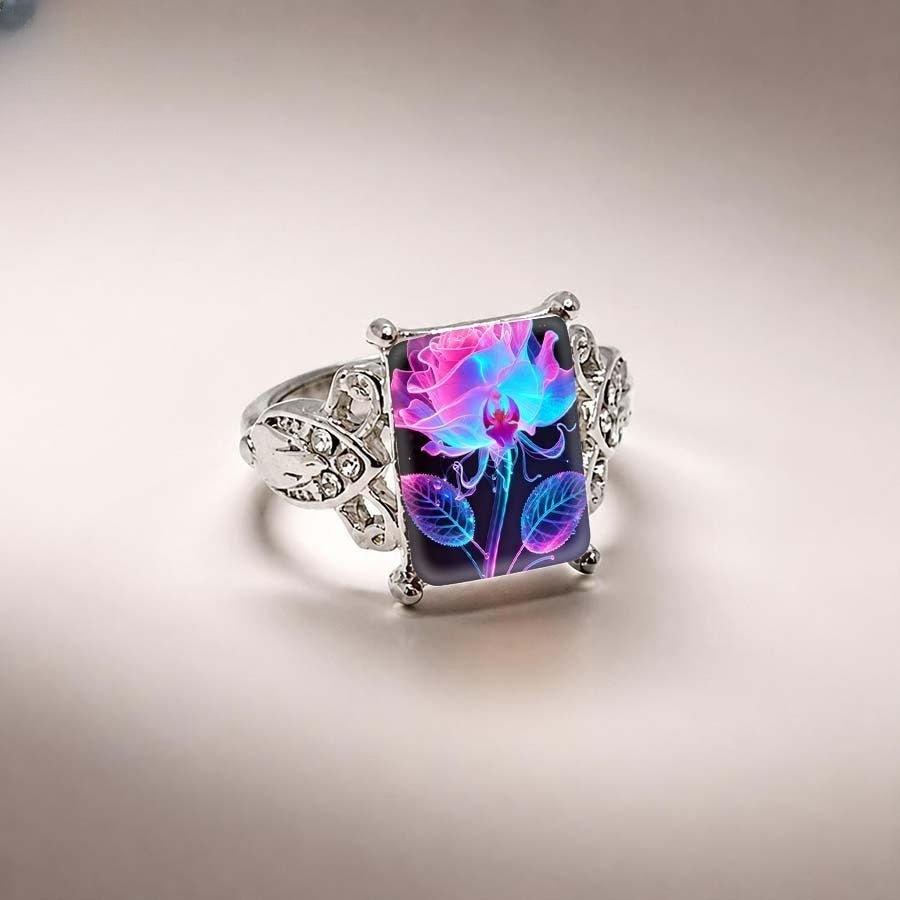 Neon Floral Square Ring