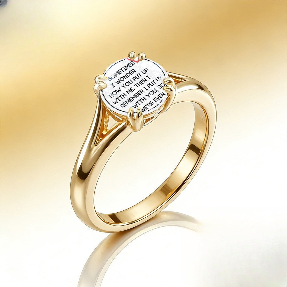 Gold-Tone Prong Set Message Ring