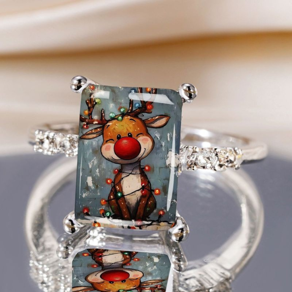 Christmas Lights Reindeer Square Ring
