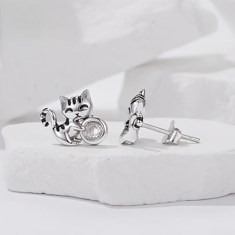 Crystal Kitten Stud Earrings
