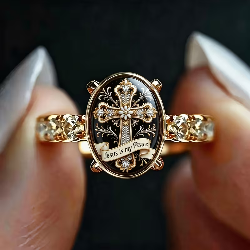 Vintage Cross Peace Oval Ring