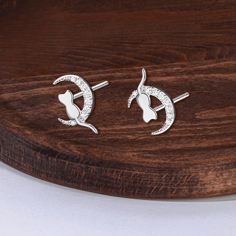 Moon Cat Stud Earrings