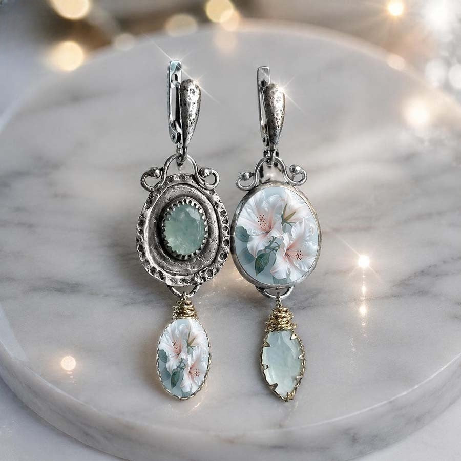 Floral & Mint Stone Drop Earrings