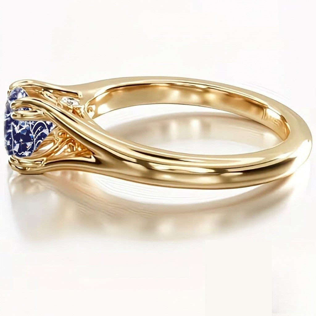 Blue Sleeping Cat & Heart Ring