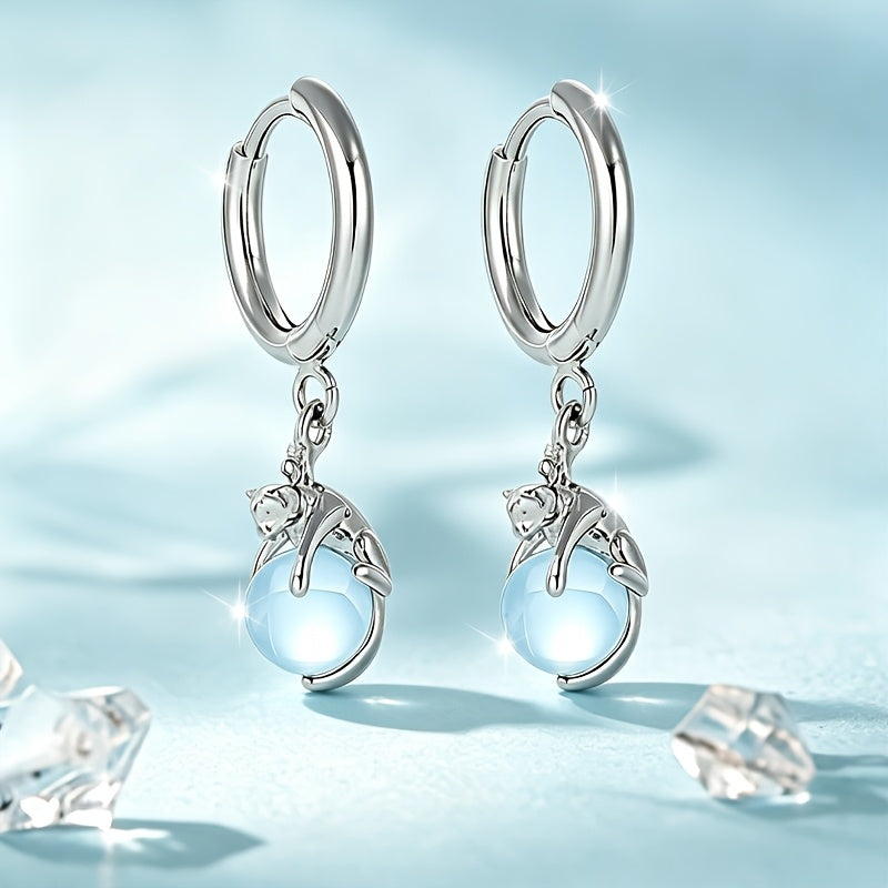 Cat Moonstone Drop Earrings