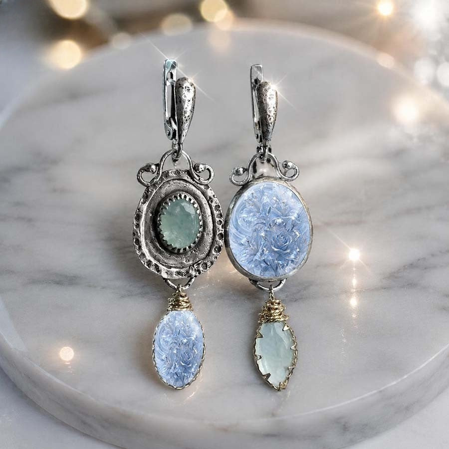 Asymmetrical Frosted Glass Drop Earrings