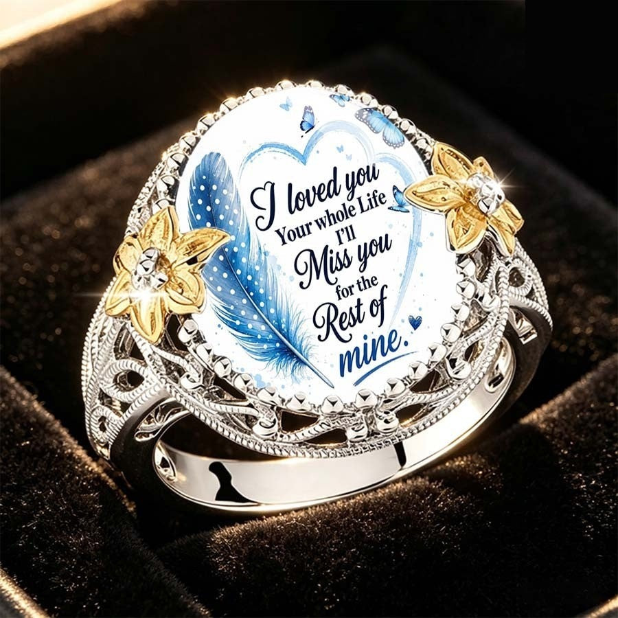 Blue Feather Heart Message Ring