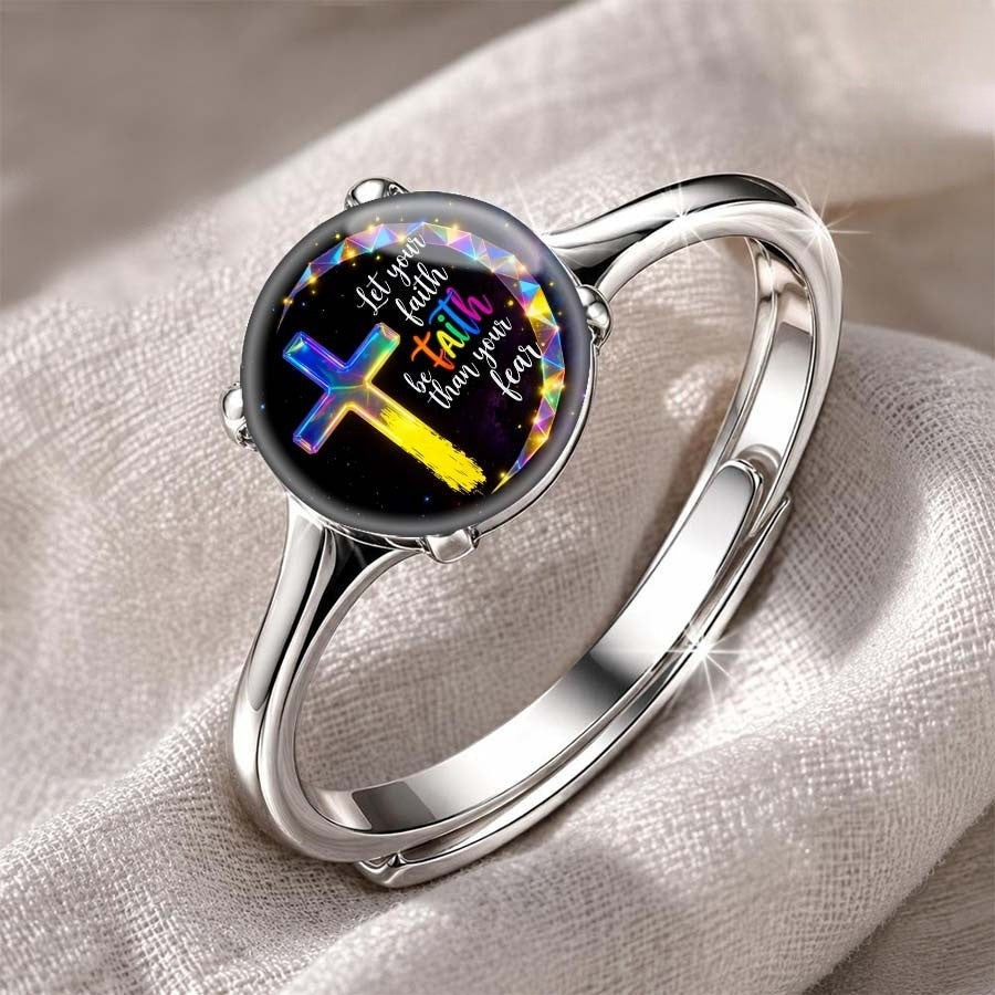 Colorful Faith Cross Message Ring