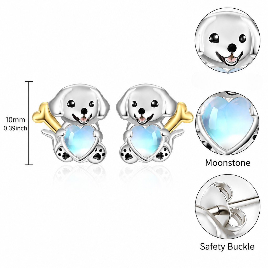 Moonstone Puppy Stud Earrings