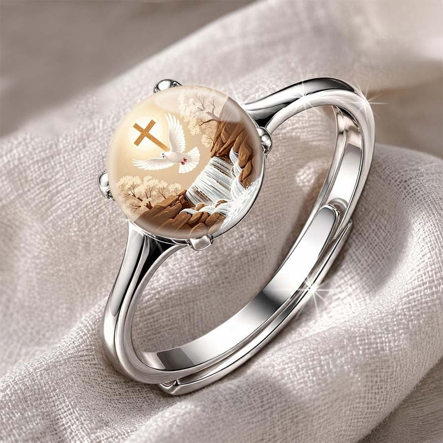 Dove & Cross Landscape Ring