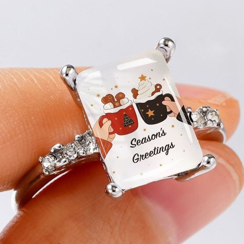 Season's Greetings Hot Cocoa Rectangle Ring