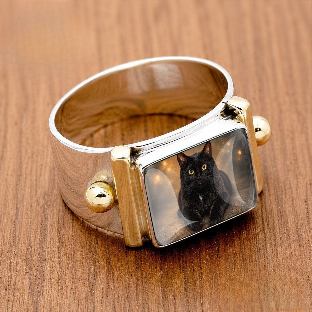 Black Cat Wide Band Ring