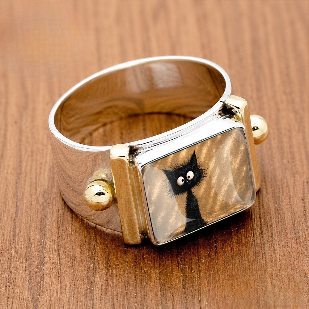 Black Cat Wide Square Ring