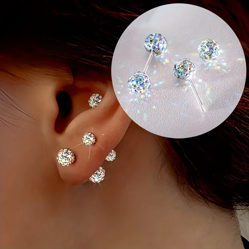 Rainbow Crystal Ball Stud Earrings