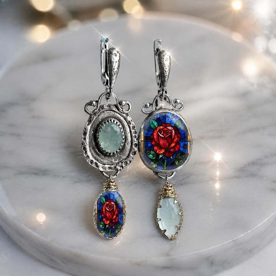 Asymmetrical Stained Glass Drop Earrings