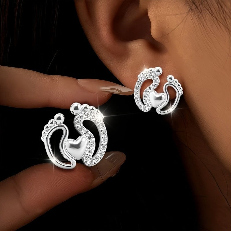 Heart Paw Print Stud Earrings