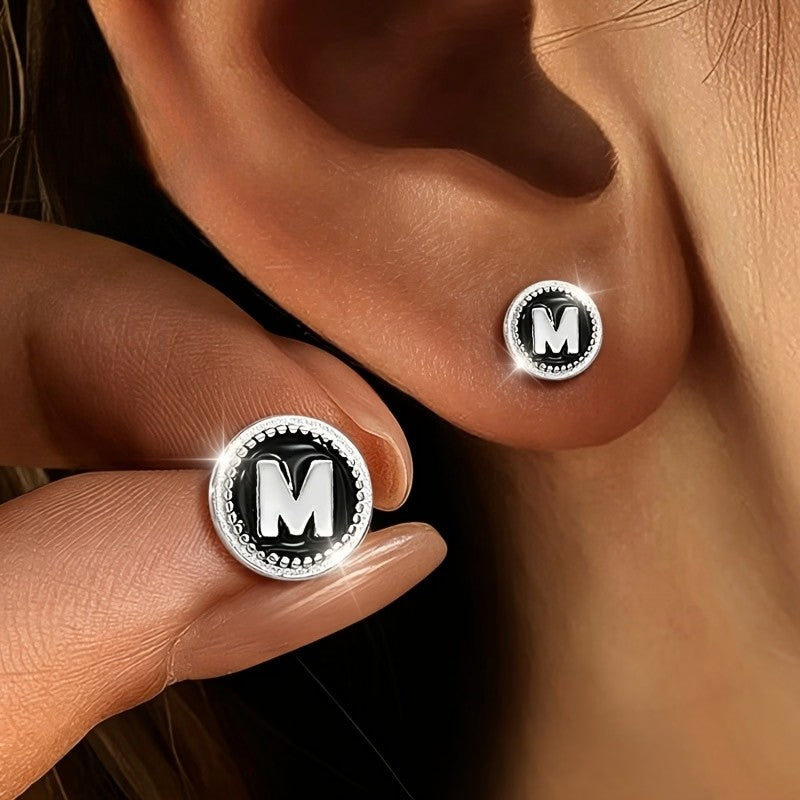 Initial M Stud Earrings