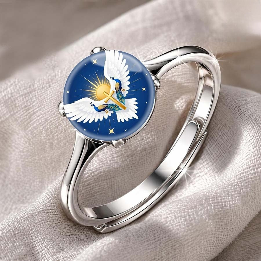 Peacock & Cross Cabochon Ring