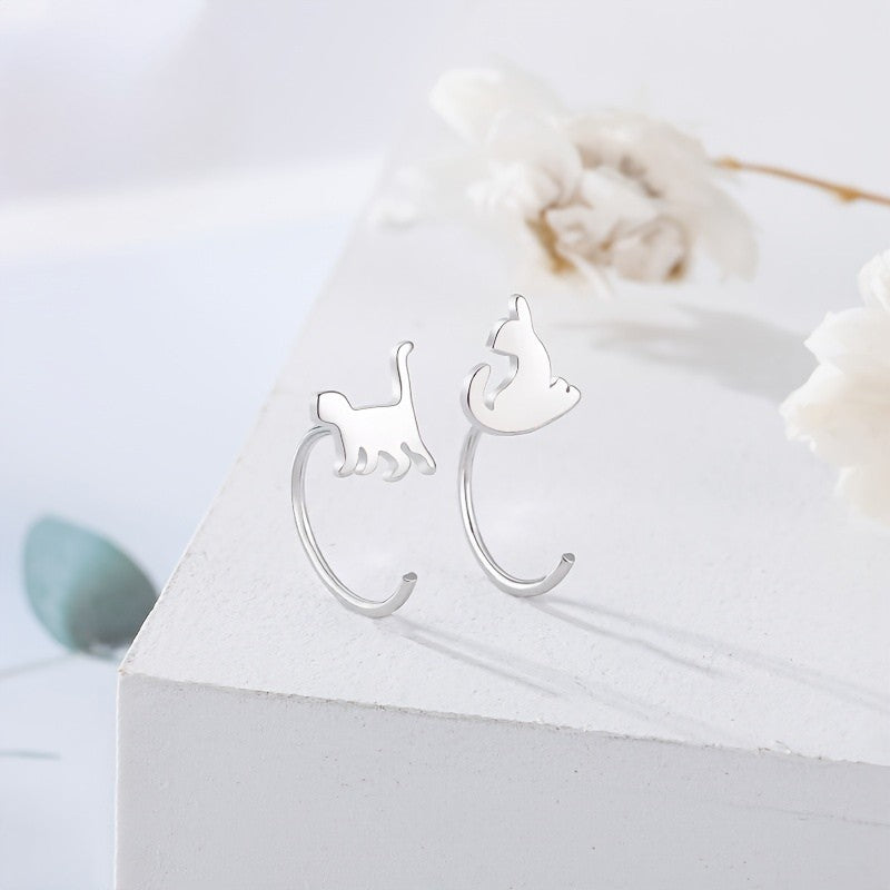 Playful Cat Hoop Earrings