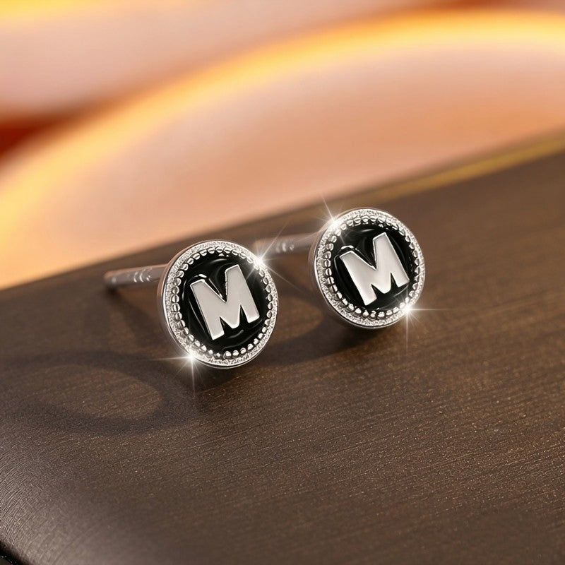 Initial M Stud Earrings