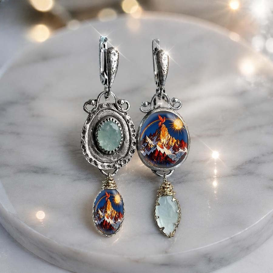 Mountain Sunrise Asymmetrical Earrings