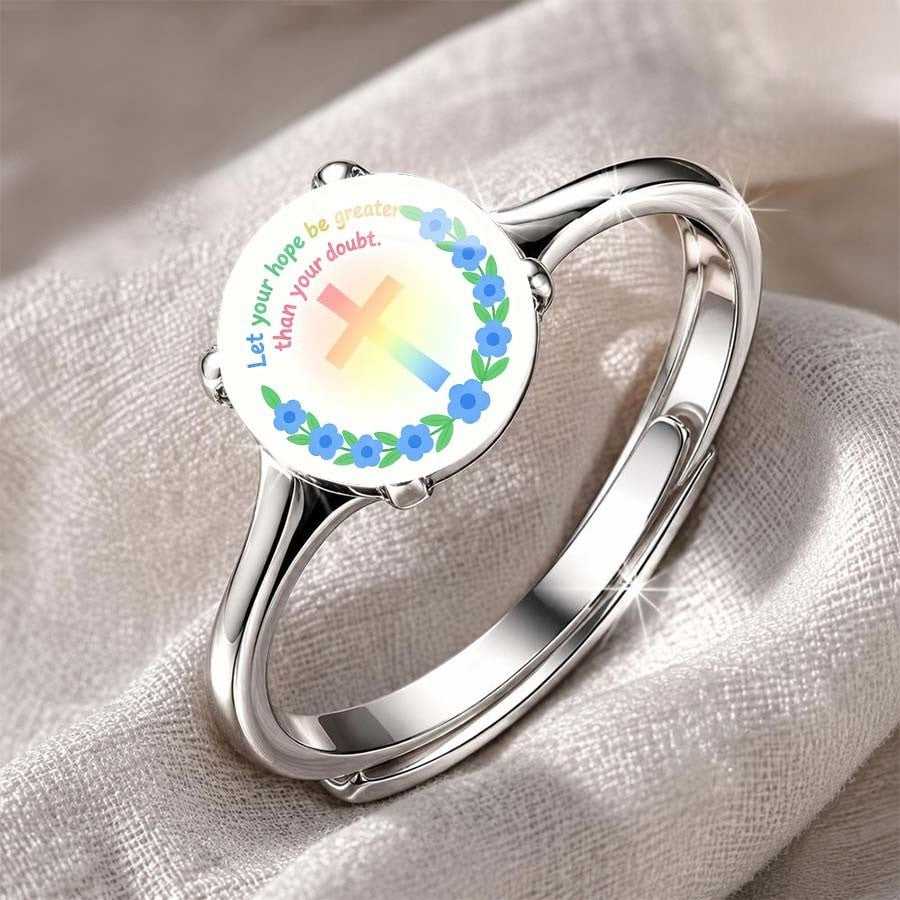 Hope Slogan Cross Floral Ring