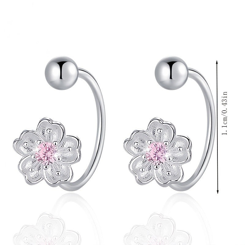 Pink Crystal Flower Hoop Earrings