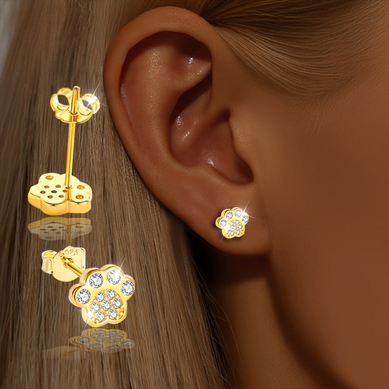 Sparkling Paw Stud Earrings