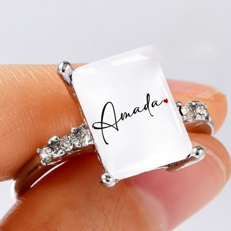 Personalized Script Glass Square Ring