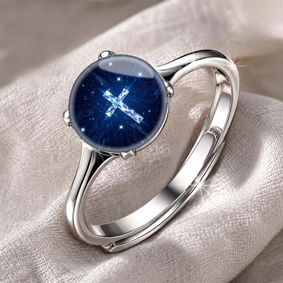 White Starry Night Cross Ring