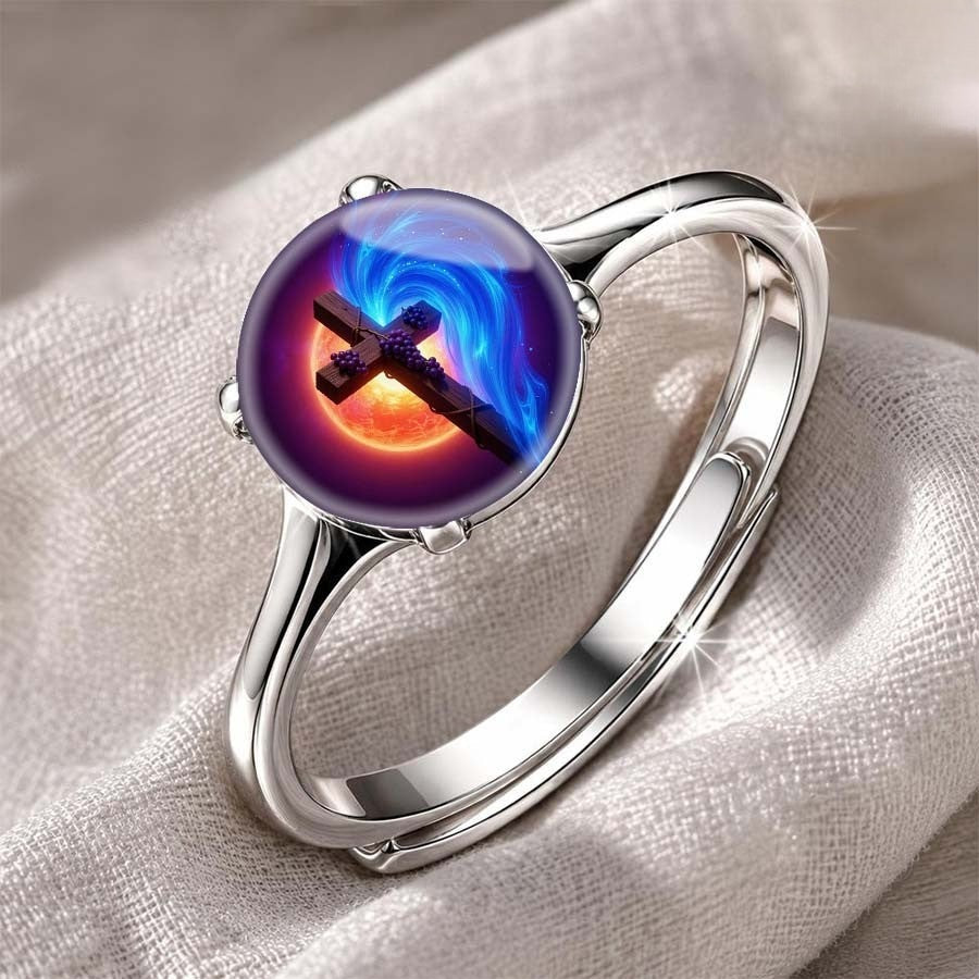 Cosmic Swirl Cross Ring