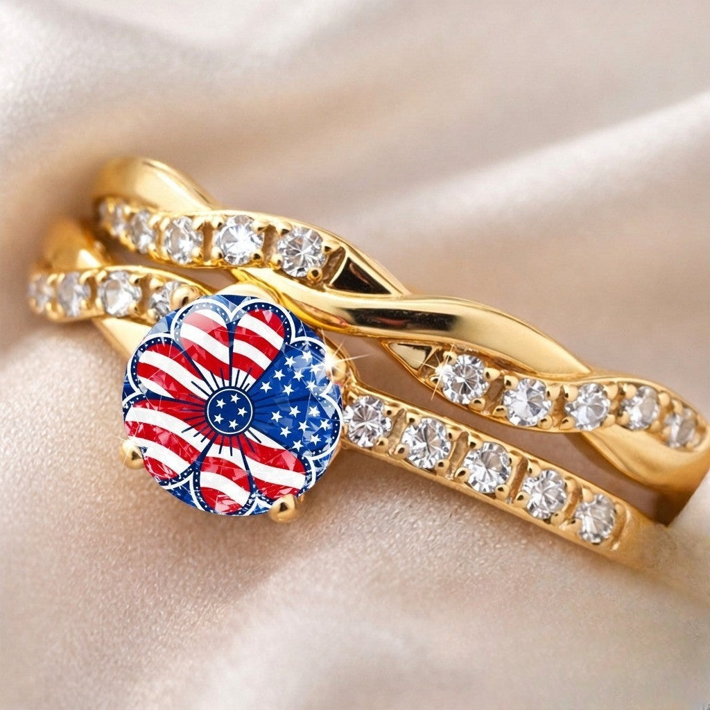 Patriotic Flower Twisted Band Ring
