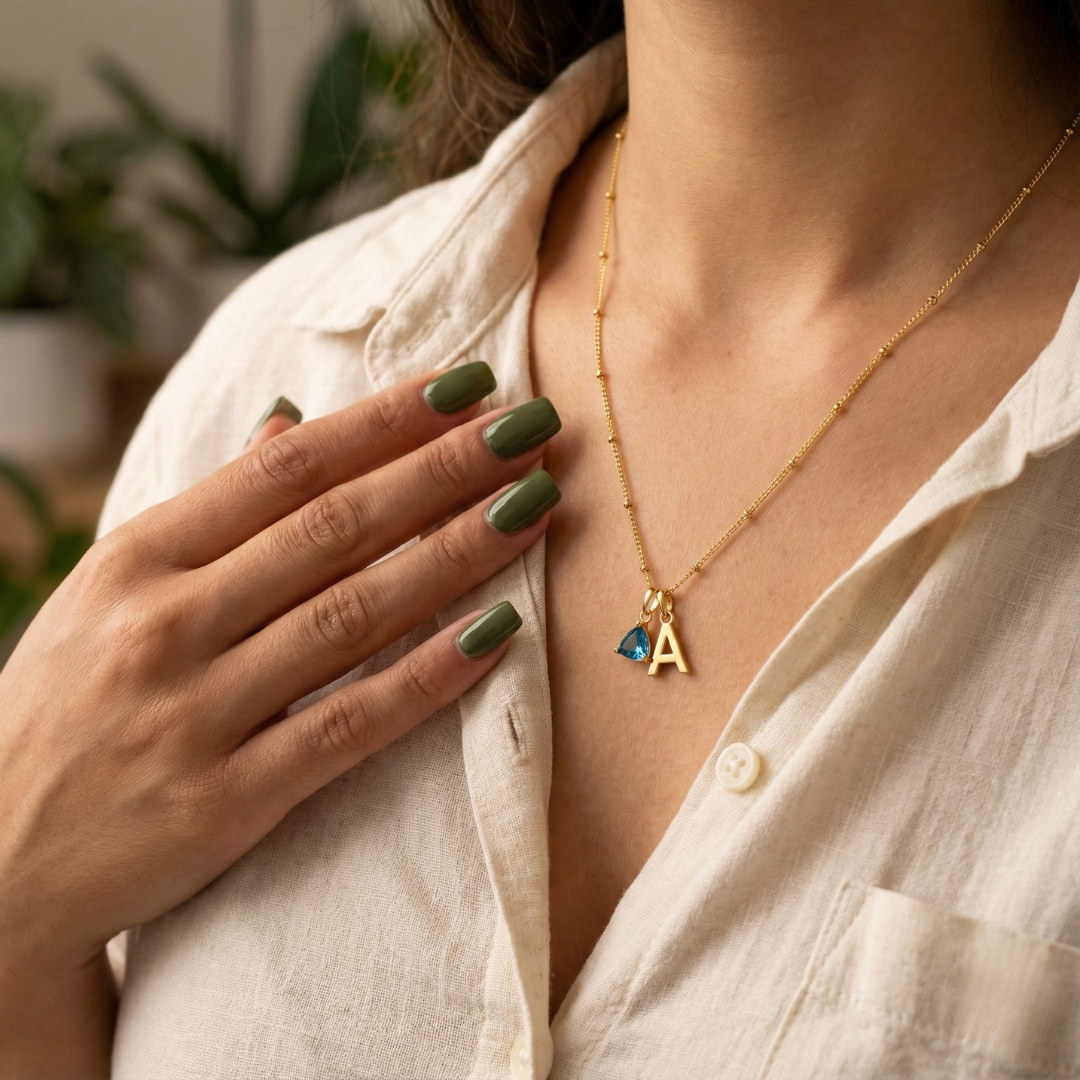 Birthstone Initial Satellite Necklace