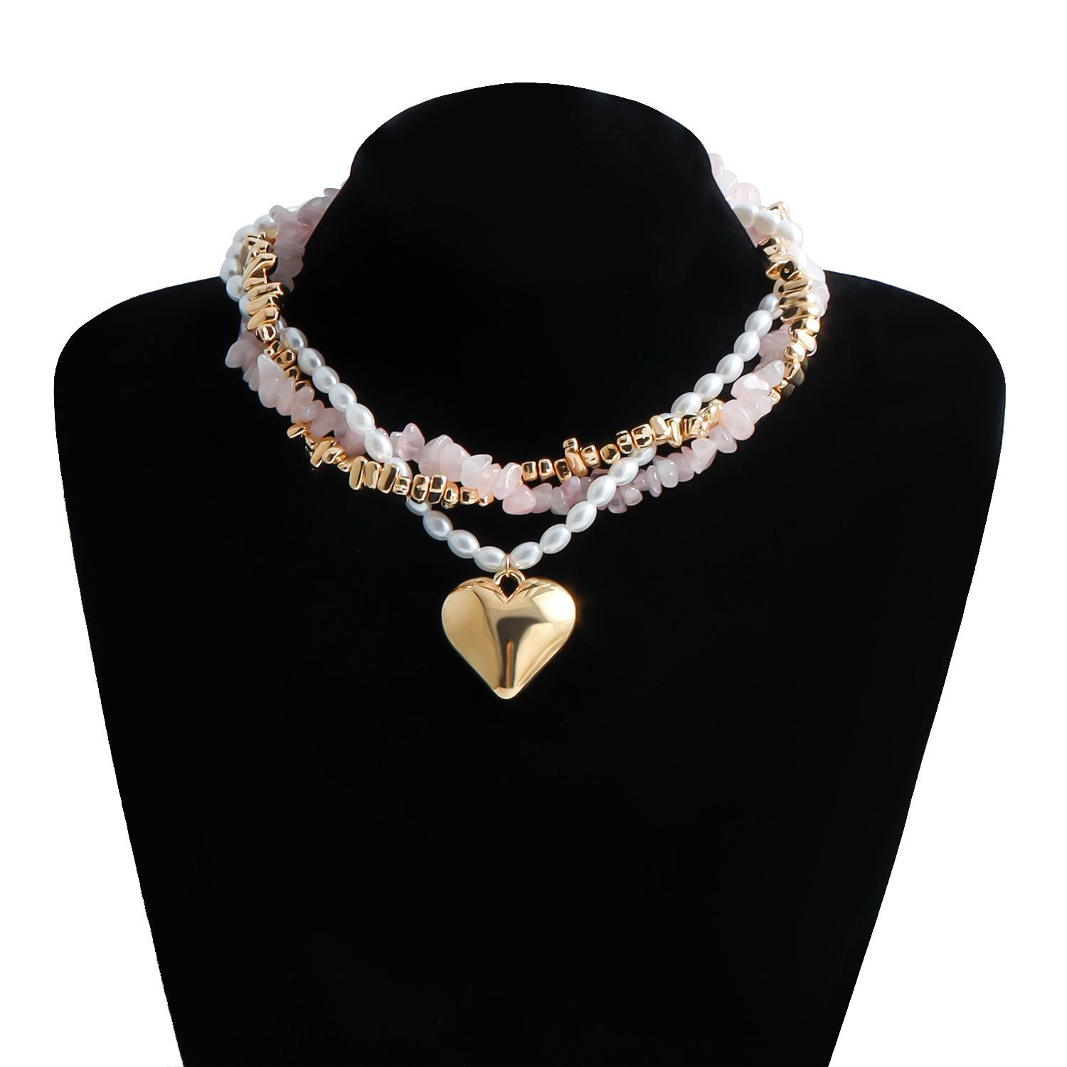 Baroque Pearl Heart Layered Necklace Set