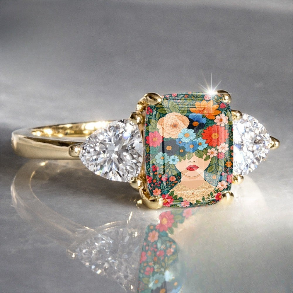 Floral Portrait Three Stone Ring