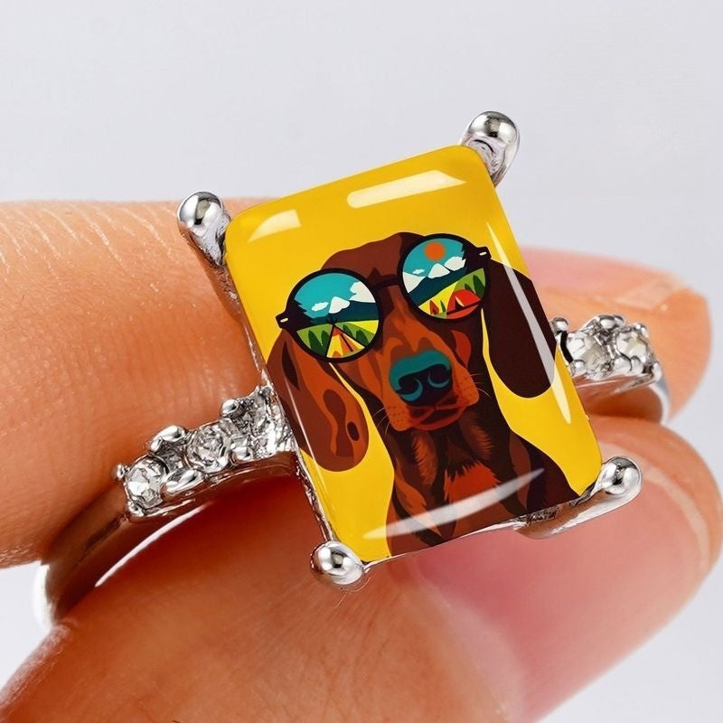 Dachshund Sunglasses Rectangular Ring