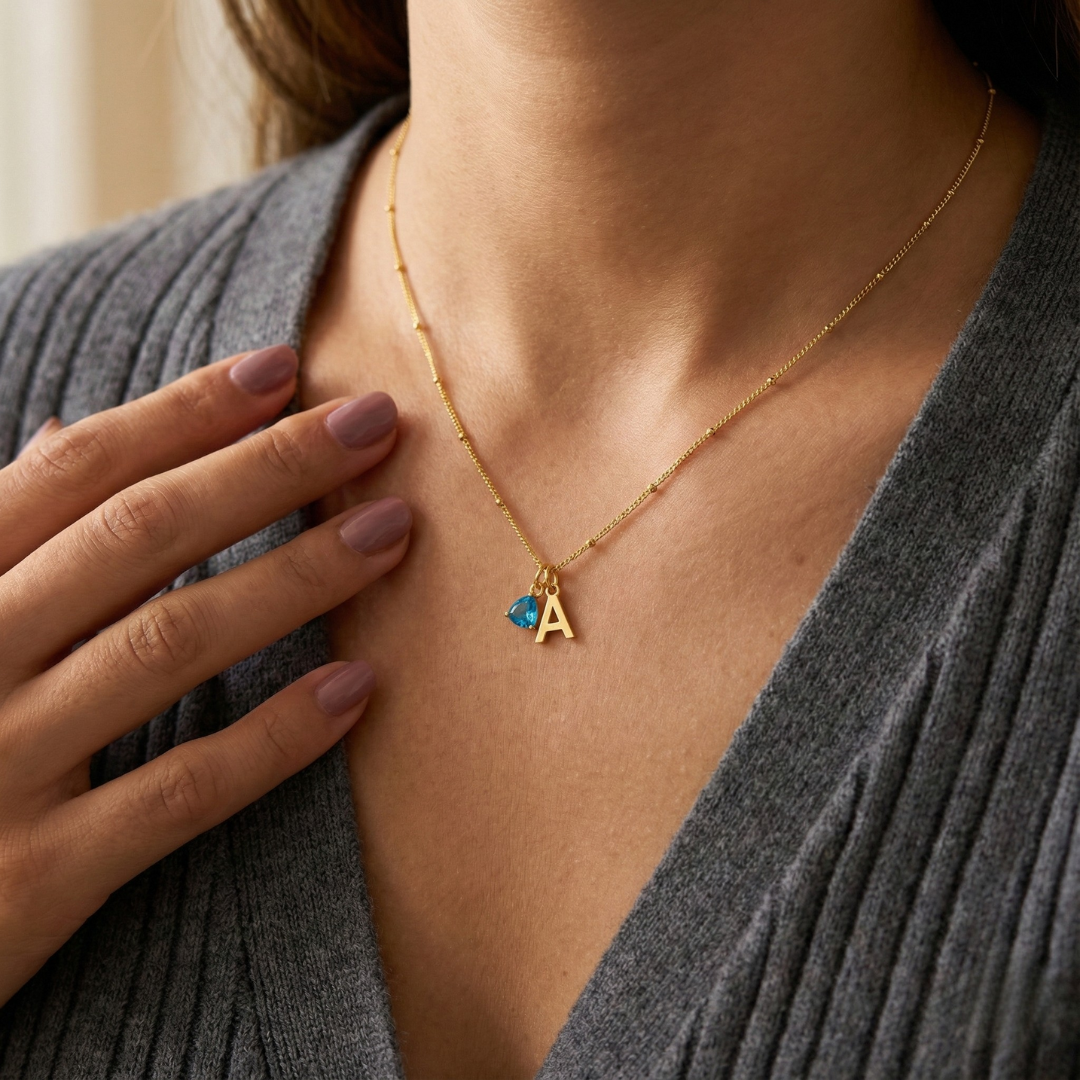 Birthstone Initial Satellite Necklace