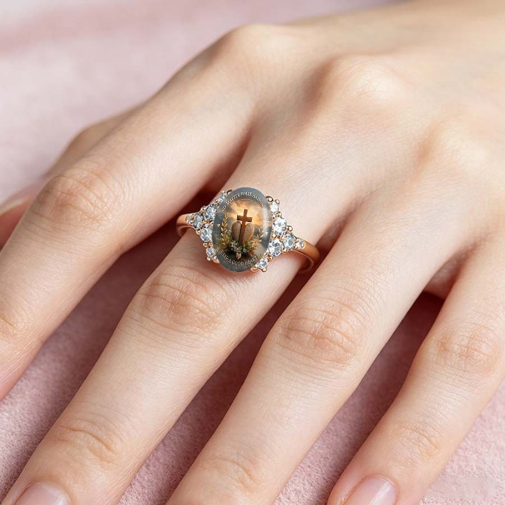 Cross Heart Scripture Pave Ring