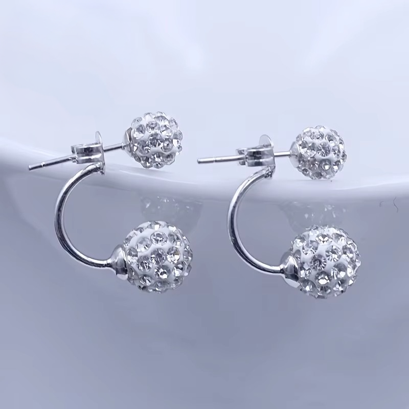 Rhinestone Double Ball Hoop Earrings