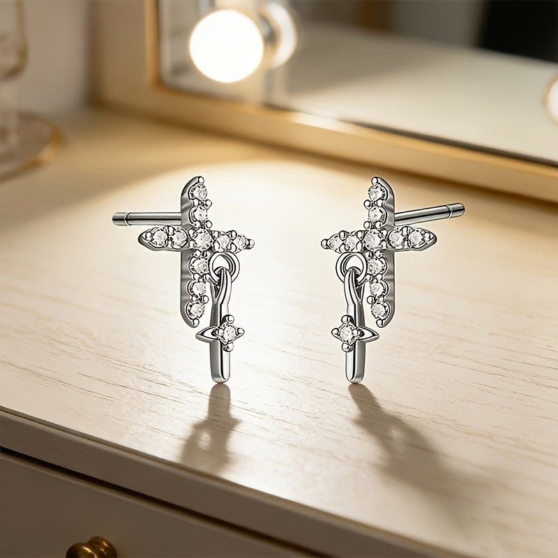 Crystal Cross Dangle Earrings