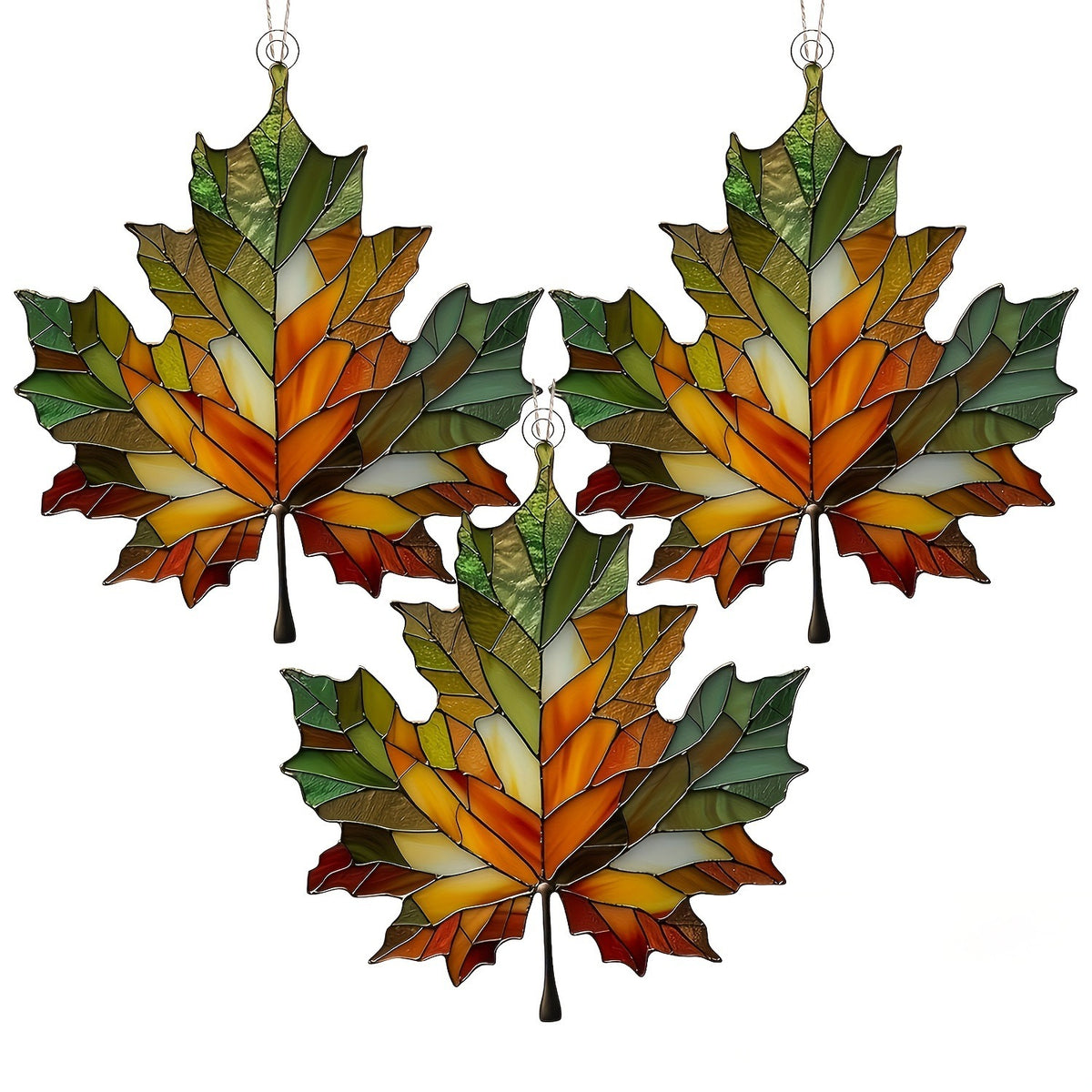 Blue Stained Glass Maple Leaf