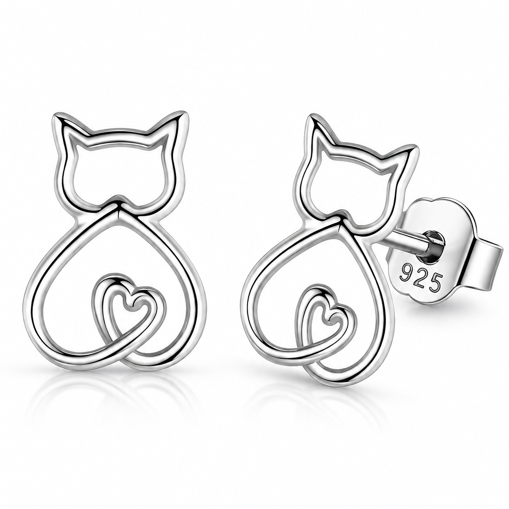 Heart Cat Stud Earrings