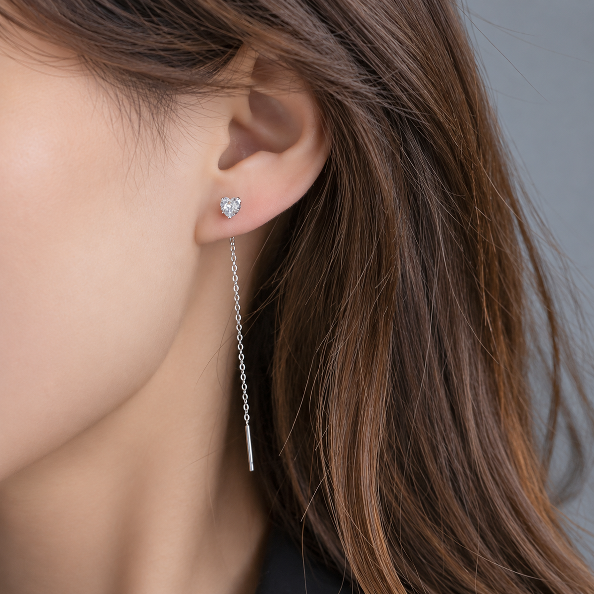 Crystal Heart Threader Earrings