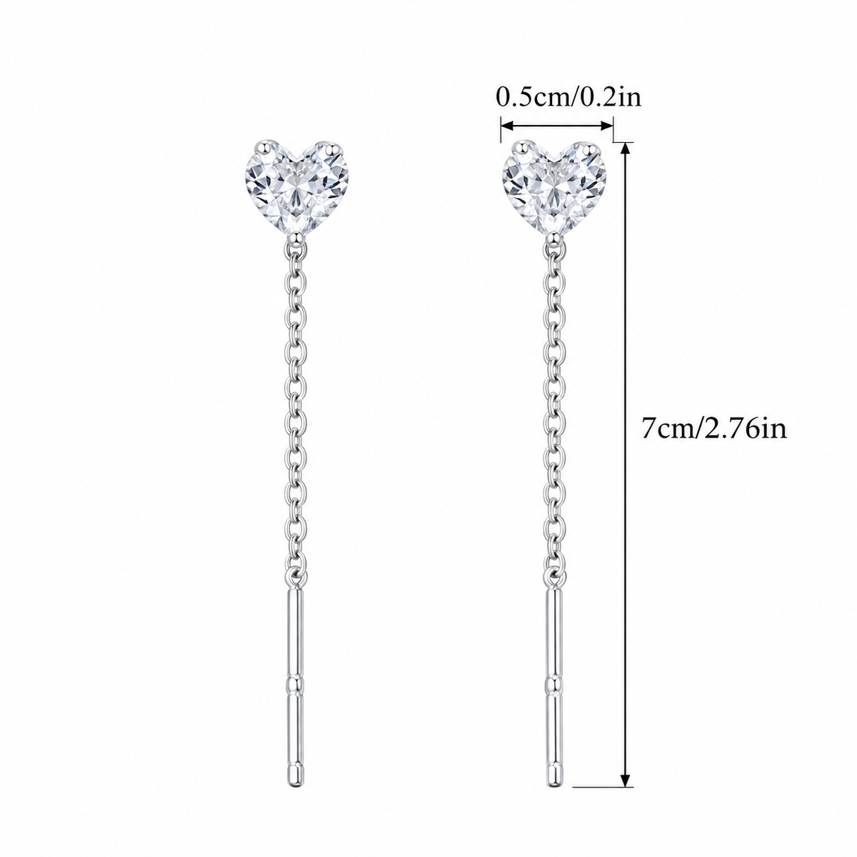 Crystal Heart Threader Earrings