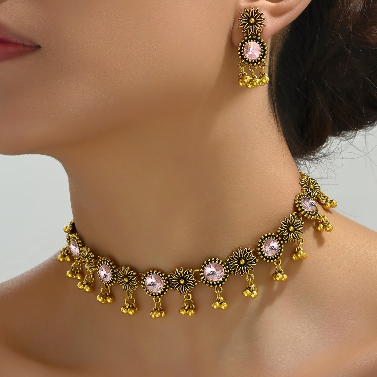 Colorful Floral Choker & Earring Set