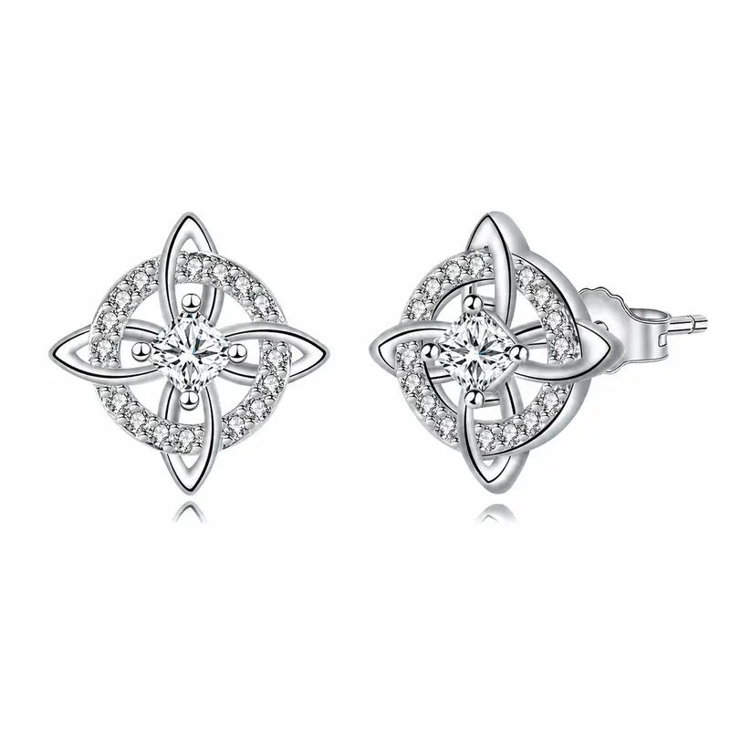 Crystal Four-Point Star Knot Stud Earrings