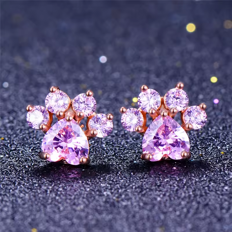 Crystal Cat Paw Earrings